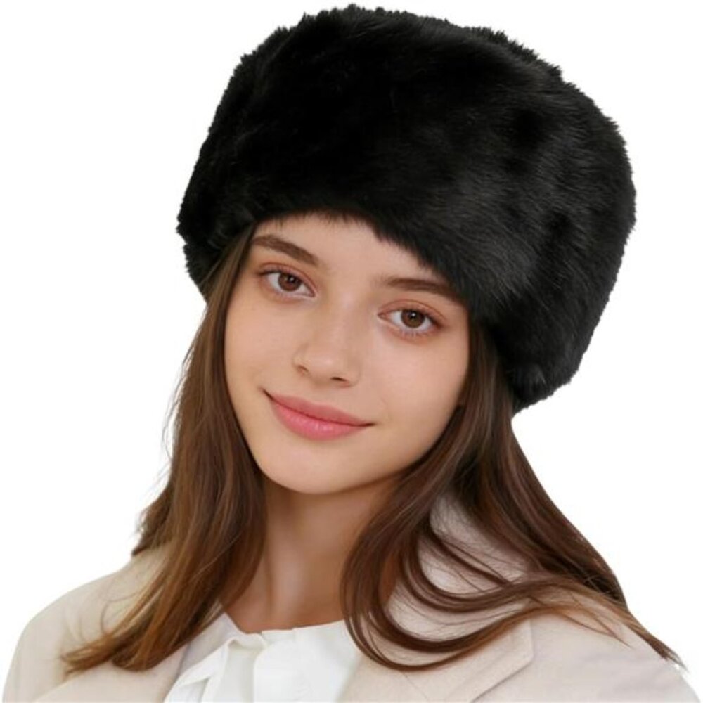 Winter Faux Fur Russian Cossack Hat Fuzzy Trapper Hat Warm Windproof Winter